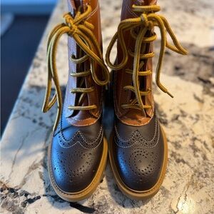 Chloe Brown and Tan Lace Up Boots